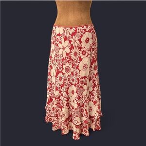 Jonathan Martin Studio red & cream floral midi skirt with ruffled hem
